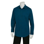 Thumbnail image #1 for Chef Works SLMNP009-BLU-XL Men's Blue Stretch Poly/Cotton Long-Sleeve Chef Dress Shirt, XL