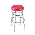 Thumbnail image #1 for G & A Commercial Seating Classic 142 30"H Backless Swivel Bar Stool with Round Upholstered Vinyl Seat, Chrome Frame and Double Footring