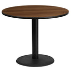 Thumbnail image #1 for Flash Furniture XU-RD-36-WALTB-TR24-GG Round Dining Table, 36" Walnut Laminate Top, Black PVC Edge, Cast-Iron Pedestal Base