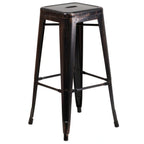 Thumbnail image #1 for Flash Furniture CH-31320-30-BQ-GG Backless Galvanized Steel Bar Stool with Drain Hole, Cross Brace and Footrest, Black-Antique Gold