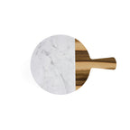 Thumbnail image #1 for G.E.T. Sierra - EGS M12RWM-HWC 12" Round Melamine Serving Board with 5" Handle, Faux Hickory Wood & Carrara Marble Look Case of 6
