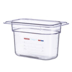 Thumbnail image #1 for CFS Brands Araven 09837 Polycarbonate Food Pan, GN 1/9, 4" Deep, Clear, with Integrated Label Case of 6