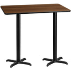 Thumbnail image #1 for Flash Furniture XU-WALTB-3060-T2222B-GG Bar-Height Rectangular Table, 60"W x 30"D, Walnut Laminate, Black PVC Edge, Two X-Bases
