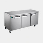 Thumbnail image #1 for Hurakan by Equip.me HKN-UC72F3C 3-Section Undercounter Reach-In Freezer, Solid Doors, Stainless Steel, 71.5"W