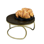 Thumbnail image #2 for Cal-Mil Heritage 22425-6-112 Round Buffet Riser, 12 x 12 x 6 in, Matte Gold Wire Base, Dark Stained Oak Top