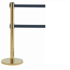 Thumbnail image #1 for AARCO Products Form-A-Line HB-27BK Portable Crowd-Control Stanchion, Dual Retractable 7-ft Black Belts, Polished Brass Post, 40-in H