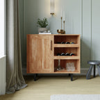 Thumbnail image #2 for Flash Furniture NAN-F-HY-B23113-LTBRN-GG Bar and Sideboard Cabinet with Shaker-Style Door, Hanging Glass Storage, Open Bottle Shelves, Light Brown
