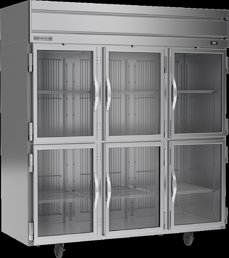 Product image #5 for Beverage-Air Horizon Series 3-Section Top-Mount Self-Contained Half-Glass Reach-In Refrigerator, 71.52 Cu. Ft.