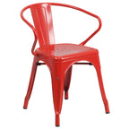 Thumbnail image #1 for Flash Furniture CH-31270-RED-GG Red Galvanized Steel Outdoor Armchair with Curved Vertical-Slat Back and Drain Holes