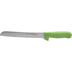 Thumbnail image #1 for AllPoints Foodservice Parts & Supplies 1371540 Scalloped Bread Knife, 8-Inch High-Carbon Steel Blade, Green Plastic Handle