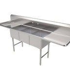 Thumbnail image #1 for ATSMFG MET MET-SE-16203D24 ATS MFG 3-Compartment Stainless Steel Sink, 96"W x 26"D x 45"H, 16" x 20" x 12" Compartments, 24" Left/Right Drainboards