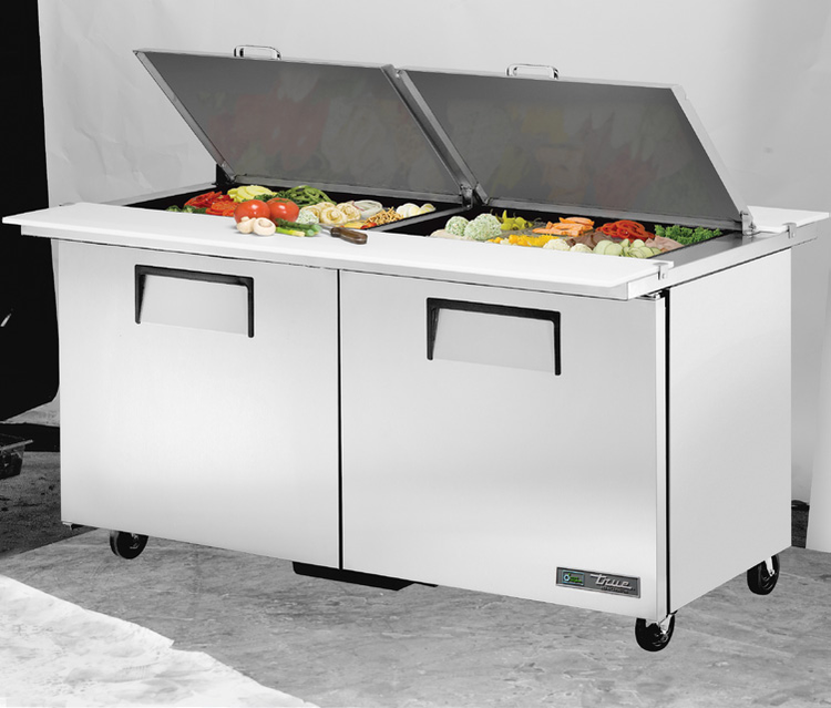 Product image #5 for True Dual-Sided Mega-Top Solid Door Sandwich/Salad Prep Table, 60-3/8 Inches Wide, 2-Section, R290