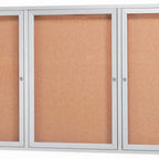 Thumbnail image #1 for AARCO Products DCC3672-3RI Enclosed Illuminated Aluminum Bulletin Board, 72"W x 36"H, 3 Swing Doors, Cork Back Panel