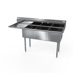 Thumbnail image #1 for NBR Equipment 3SG-162012L18 3-Compartment Stainless Steel Sink, 68-1/2"W, Left Drainboard, 18-Gauge 300 Series Top, Galvanized Legs