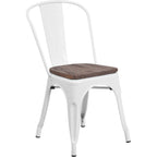 Thumbnail image #1 for Flash Furniture CH-31230-WH-WD-GG White Metal Stackable Side Chair with Curved Vertical-Slat Back and Textured Wood Seat