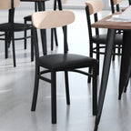 Thumbnail image #2 for Flash Furniture Wright 2-XU-DG6V5BV-NAT-GG Dining Chair, Black Vinyl Upholstered Seat, Wooden Boomerang Back, Black Steel Frame, Natural Birch Finish