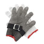 Thumbnail image #1 for TableCraft Products 11736 Cut-Resistant Glove, X-Small, Woven Stainless Steel, Red Cuff Case of 12