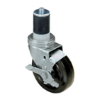 Thumbnail image #1 for Component Hardware CMS2-5KBN 5" Black Rubber Swivel Stem Caster with Side Brake, 1-1/4" Expanding Stem, 250 lb Capacity