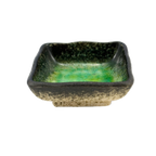Thumbnail image #1 for Korin Inc Ariake SDS-F23-H Square Sauce Dish, 2 oz, Crackled Green and Aqua Glaze, Black Rim