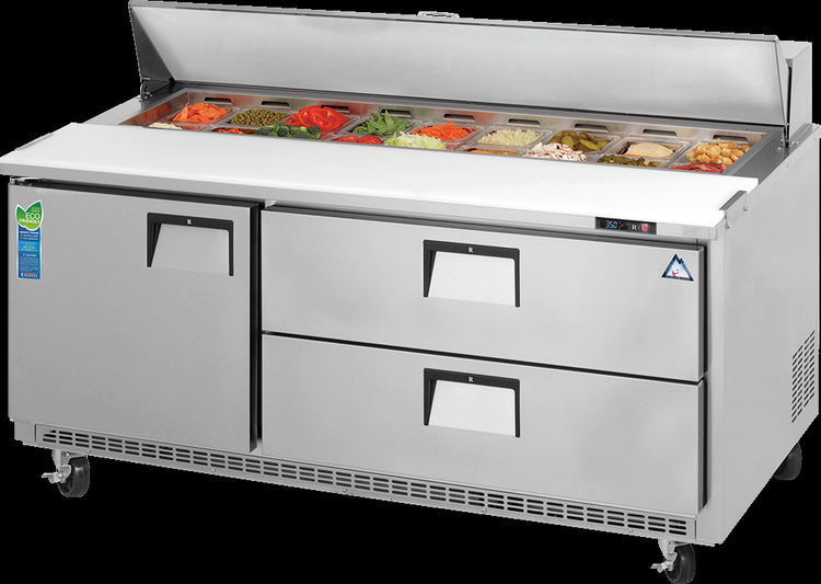 Product image #5 for Everest Refrigeration Two-Section Sandwich Prep Table with 1 Door, 2 Drawers, 18-Pan Top, 71-1/8-Inch Wide
