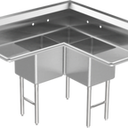 Thumbnail image #1 for GSW USA SE15153C Corner 3-Compartment Stainless Steel Sink, 45"W x 45"D x 45"H, 18-Gauge, 12" Deep, 15" Left & Right Drainboards