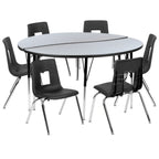 Thumbnail image #1 for Flash Furniture Emmy XU-GRP-16CH-A60-HCIRC-GY-T-A-GG Round Activity Table and 6 Stack Chairs, 60" Diameter, Adjustable Height, Gray/Black