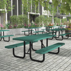Thumbnail image #2 for Flash Furniture SLF-EML-72-GN-GG 6 ft. Rectangular Outdoor Picnic Table with Heavy-Gauge Expanded Metal Mesh Top and Seats, Black Steel Frame