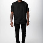 Thumbnail image #1 for Chef Works CBZ03-BLK-S Short-Sleeve Chef Coat, Raglan, Offset-Zip Front, Snap Collar, Black, Small