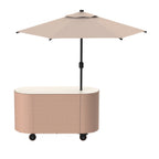 Thumbnail image #1 for Steelite Mogogo Vanila MGCOVC03VXCC Oval Base Banquet Cart with Vanilla Top, Cream Cover & Umbrella, 90"W x 92"D x 98"H