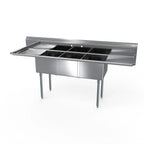 Thumbnail image #1 for NBR Equipment 3SG-182414LR18 3-Compartment Stainless Steel Sink, 90"W, 18" x 24" Compartments, Left & Right Drainboards, Galvanized Legs