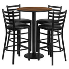 Thumbnail image #1 for Flash Furniture RSRB1024-GG Round 30-Inch Table and 4 Bar Stool Set, 42-Inch High, Walnut Laminate, Black Vinyl Seats