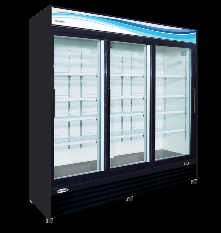 Product image #6 for Serv-Ware 3-Door 72 Cu. Ft. Black Glass Door Merchandiser Refrigerator