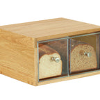 Thumbnail image #1 for Cal-Mil 23150-2-21 Countertop Acrylic Bread Display Case with Hinged Door, Oak, 13.63"W x 13"D x 7.13"H