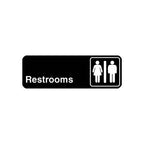 Thumbnail image #1 for AllPoints Foodservice Parts & Supplies 2801132 Restrooms Sign, 3" x 9", Black Plastic with White Letters and Adhesive Back