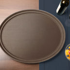 Thumbnail image #2 for New Star Foodservice Inc. 25484 Non-Slip Oval Plastic Serving Tray, 20-1/2" x 25-1/4", Brown Case of 6