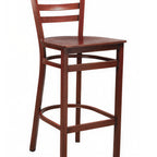 Thumbnail image #1 for G & A Commercial Seating Dante 613-M SS Armless Ladder-Back Bar Stool with Solid Wood Saddle Seat, Steel Square Frame, Mahogany Finish