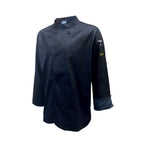 Thumbnail image #1 for Thunder Group CJ304BKL Men's French Cuff Chef Jacket, Tapered Long Sleeve, Large, Black, 65/35 Poly/Cotton Case of 12
