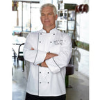 Thumbnail image #1 for Chef Works Newport MICC-WHT-7XL Executive Chef Coat, Double-Breasted, Long Sleeve, White with Black Piping, Poly/Cotton, 7XL