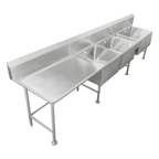Thumbnail image #1 for IMC/Teddy SCS-36-1620-36L 3-Compartment Stainless Steel Scullery Sink, 89"W x 24"D x 44"H, 36" Left Drainboard, 14" Deep Compartments