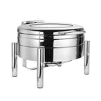 Thumbnail image #1 for Eastern Tabletop Jazz 3999GPLB Round Induction Chafer, 4 qt, Hinged Glass Cover, Stainless Steel