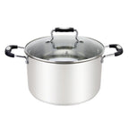Thumbnail image #1 for Kadra Kitchenware Millvado MU-26-11/BK 11-Quart Stainless Steel Stock Pot with Glass Lid and Black Silicone Handles Case of 4