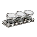 Thumbnail image #1 for Cal-Mil 1850-4-55NL Cold Condiment Display, Stainless Steel, 3 Compartments, with Glass Jars and Cooling Pucks