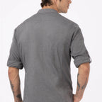 Thumbnail image #2 for Chef Works SES02-GRY-XL Men's Gray Long-Sleeve Chef Shirt, Stretch Poly/Cotton/Elastane, Snap-Front, XL