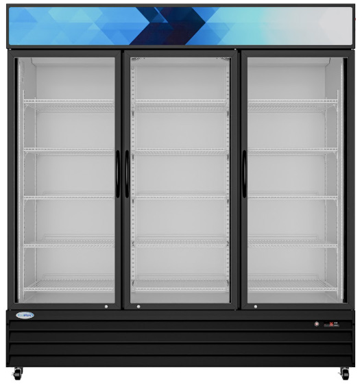 Product image #5 for KoolMore Three-Section Glass Door Merchandiser Refrigerator, 56 Cu. Ft., Bottom-Mount, Black