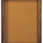 Thumbnail image #1 for AARCO Products WBC3630R Enclosed Wall-Mounted Bulletin Board, Red Oak Frame, Walnut Finish, Cork Back, Single Swing Door, 30"W x 36"H