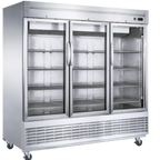 Thumbnail image #1 for Dukers Appliance Co., USA Ltd. D83R-GS3 Three-Section Glass-Door Reach-In Refrigerator, Stainless Steel, Bottom-Mounted Self-Contained