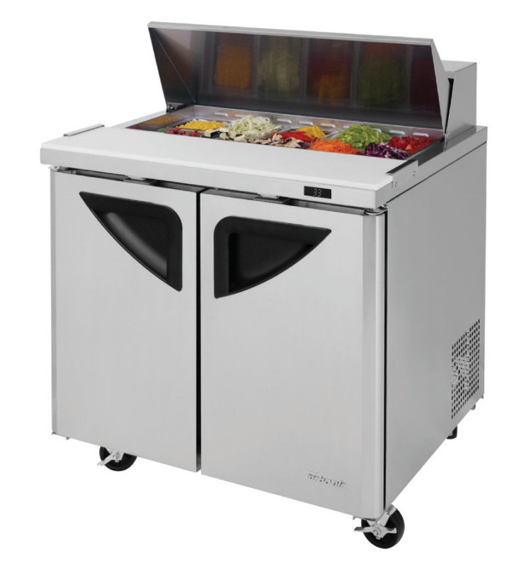 Product image #5 for Turbo Air Super Deluxe 36-Inch Two-Section Refrigerated Sandwich/Salad Prep Table, 10-Pan Opening, Rear-Mounted Self-Contained, Stainless Steel, 115V
