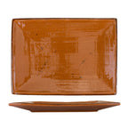 Thumbnail image #1 for International Tableware Savannah SV-108-TE Rectangular Stoneware Platter, 10-3/4" x 7-3/4", Embossed Speckled, Rolled Edge 1 Dozen
