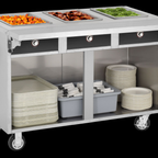 Thumbnail image #5 for FWE / Food Warming Equipment Co., Inc. Handy Line HLC-3W6-1-DRN 51-1/2" Mobile Stainless Steel Wet Serving Cabinet, 3 Heated Wells, Open Base