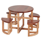 Thumbnail image #1 for Eastern Tabletop 1825 Round Wood Riser Table with 4 Stools, Two-Tone Brown, 15-5/8" Dia. x 13-5/8"H